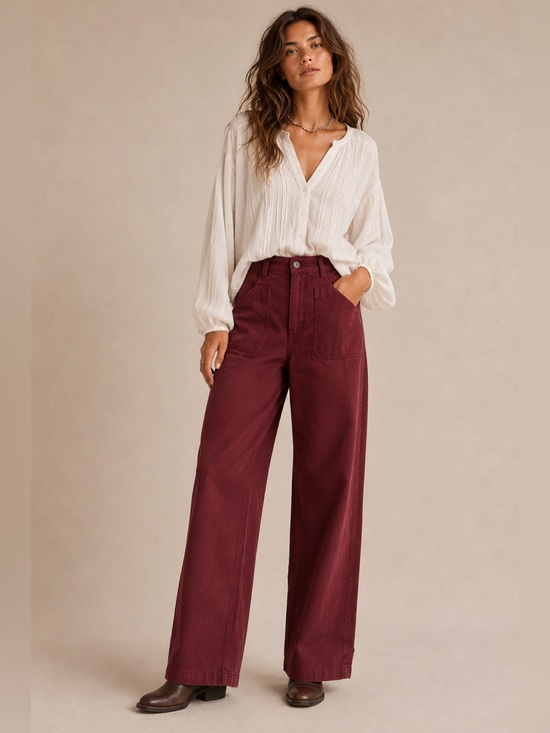 Madewell Pants - Madewell Emmett Wide-Leg Pants Burgundy Tencel Blend High Rise Size 28